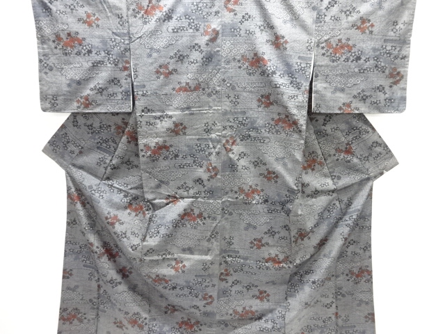 JAPANESE KIMONO / UNUSED NISHIJIN DENSHO TSUMUGI / WOVEN CLOUD & PLANT